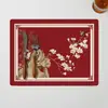 Nuevos manteles individuales de estilo chino con patrón floral rojo y de pájaros, tapetes de mesa resistentes al calor y anti-quemaduras, PVC impermeable y resistente al aceite, fáciles de limpiar, adecuados para hoteles y bodas