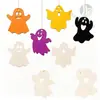 Decoración Transfronteriza de Halloween: Nuevo Juego de Piezas de Madera Fantasma, Piezas de Madera en Blanco para Pintura DIY, Adorno Colgante para Decoración de Fiesta de Halloween