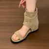 Botas de Verão Estilo Francês Retrô com Salto Anabela Emagrecedor para Mulheres 2026, Uso Externo Versátil, Estilo Floresta com Fivela, Botas Curtas de Solado Grosso