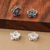 Prata de lei S925, estilo vintage, entremeios de flor de pessegueiro dupla face, entremeios em formato de flor, para montagem de pulseiras com contas DIY, tecelagem de cordões e acessórios de pulseira de cristal