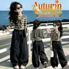 Conjunto de Niña Primavera/Otoño 2026 Estilo Nuevo Chal Rayado de Colores para Niños Ropa de Otoño Pantalones de Pierna Ancha para Niños Grandes Ropa Casual