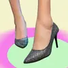 Boda plata tacones altos tacón de aguja zapatos de boda de cristal zapatos de boda para mujer