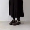 Versión de Piel de Vaca ~ Zapatos de Tacón Bajo Retro Nuevos con Hebilla de Cinturón Cosida, Zapatos de Algodón para Otoño e Invierno, Nuevo Estilo Cálido con Tacón Cubierto y Zapatos de Piel para Mujer