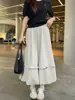 Falda Floral Gris con Dobladillo Fruncido para Mujer, Nuevo Estilo Verano 2026 Falda Linterna, Falda de Paraguas Línea A de Longitud Media Adelgazante