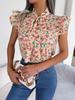 Foto real primavera y verano europeo y americano ocio floral oreja de madera encaje con cordones lazo camisa de gasa Amazon ropa de mujer transfronteriza