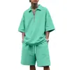 Estação Independente Transfronteiriça Verão Masculino Solto Lar Hip-hop Zíper POLO High Street Casual Manga Curta Shorts Conjunto de Duas Peças