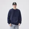 Nova Moletom Masculino Regular para Primavera e Outono Estilo Americano Patchwork Listrado Caimento Solto Peso Pesado Tendência Gola Redonda