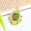 1007 Colgante poligonal verde de jade Hetian natural con incrustaciones, nuevo estilo étnico chino, diversidad