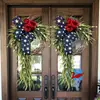 Nuevo producto transfronterizo de Amazon: Corona del Día de la Independencia de Estados Unidos con hortensias, rosas, guirnalda roja, blanca y azul, adorno colgante decorativo