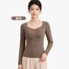 Ropa interior térmica con copas fijas independientes otoño e invierno calefacción de grafeno capa base sin costuras interior cepillado ajuste slim top cálido