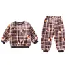Pijama de franela engrosada para niños, conjunto de ropa de estar de dibujos animados para niños en invierno, pijama cálido para bebés niños, invierno