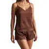 Conjunto de pijama de tirantes de satén de otoño para mujer, con ribete de encaje, diseño sexy y ligero, y se vende al por mayor