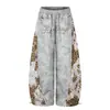 Pantalones de chándal con estampado de leopardo estilo asiático, patchwork, dobladillo curvo, para hombre y mujer, otoño vintage desgastado casual, pantalones rectos, pantalones de pierna ancha con cordón holgado