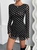 Vestido de Malla con Estampado de Lunares, Cuello Redondo, Espalda Descubierta y Mangas Largas, Elegante para Mujer, Transfronterizo Europeo y Americano Amazon 2026