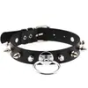 Colar Gargantilha de Couro com Anel Redondo Estilo Europeu e Americano Exagerado Estiloso Street Style Rivet Spiked Neck Strap Neck Cover para Boate