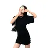 Vestido Corto de Manga Corta con Pliegues que se Ajusta a la Cadera para Mujer, Verano Sexy Ceñido a la Cintura Delgado Elegante Chica Hot Falda Media