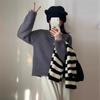 Cárdigan de Punto con Cuello Redondo y Botones de Cuerno para Mujer, Estilo Perezoso Nuevo Estilo Otoño e Invierno, Suéter Exterior Holgado de Manga Larga