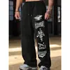 Pantalones Casuales Estampados Retro Trendy Europeos y Americanos Comercio Exterior Transfronterizo Deportivos de Pierna Recta Pantalones Largos Versátiles Holgados de Pierna Ancha