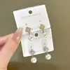 Pendientes de Colgante de Trébol de Cuatro Hojas con Diamantes Completos y Perlas, Sencillos, de Moda, Versátiles, Lujo Ligero, Sensación Suave de Alta Gama, Pendientes de Botón