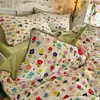 Conjunto de cama de quatro peças com borda de algodão 100% A, estilo fresco de renda INS, lençol, capa de edredom, conjunto de três peças para dormitório estudantil