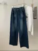 Jeans retro estilo americano azul oscuro ajustados para mujer, pantalones casuales de cintura alta de pierna recta, pantalones de 26 pulgadas hasta el suelo, nuevo estilo de otoño