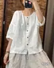 # 501 camisa feminina de algodão e linho, gola redonda, cor sólida, casual, versátil, corte solto, modeladora, nova camisa respirável de manga média para mulheres