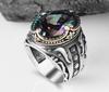 Anillo de plata para hombre con diamantes artesanales de circonita roja de aleación europea y americana de Hesheng, anillo retro con gema amazónica