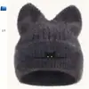 Chapéu de Tricô com Orelhas de Gato Novo Estilo Transfronteiriço Chapéu de Lã Bordado Chapéu Pulôver Quente Fofo de Outono e Inverno Chapéu de Clima Frio para Comércio Exterior