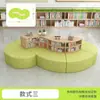 Estante de biblioteca escolar sofá combinação curva criativa modelo, estante de leitura de formato único área de armazenamento área de descanso banco longo