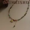 Nuevo Collar Retro con Borlas, Piedra Ojo de Tigre, Elefante, Accesorios para Mujer, Lujo Ligero, Nicho, Gama Alta, Cadena Trenzada de Perlas para Clavícula