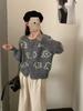 Cardigan Tricotado Jacquard Floral Novo Outono e Inverno para Mulheres, Estilo Solto e Preguiçoso 2026 Versão Coreana Jaqueta Suéter Gola Redonda