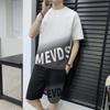 Traje deportivo informal para hombre, de seda de hielo, con pantalones cortos de manga corta y degradado, traje deportivo de marca de moda con alfabeto para adolescentes