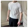 Camiseta de punto informal de manga corta para hombre, estilo retro británico, ligeramente madura, calada, transpirable, ajustada, top, camiseta interior