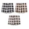 Cueca Box Masculina com Estampa Xadrez Tendência, Shorts para Casa Respiráveis da Moda de Cintura Média Tamanho Grande, Fornecimento Direto do Fabricante