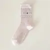 Calcetines de Punto Fair Isle de Longitud Media para Mujer, Estilo Nuevo Otoño e Invierno, Calcetines de Algodón Blancos con Lazo de Corazón y Rizo, Estilo Coreano con Zapatos y Calcetines Birkenstock