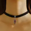 Joyería Europea y Americana Estilo Gótico Colgante Grande de Corazón de Vidrio Rojo Collar Exagerado de Terciopelo Negro para Halloween