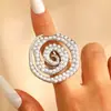 Anillo de Aro de Perla Espiral Retro Exagerado Elegante de Acero Inoxidable Transfronterizo Europeo y Americano para Mujer Anillo para Dedo Índice Caracol Espiral para Mujer