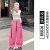 Calça Longa Esportiva Casual de Secagem Rápida com Listras Duplas Bordadas Estilo Americano para Mulheres, Novidade Verão 2026, Corte Reto Solto, Secagem Rápida