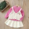 Conjunto de dos piezas de suéter para niña tejido 2023 Otoño e Invierno Nuevo estilo Lazo Cárdigan para niña pequeña Abrigo Conjunto de suéter