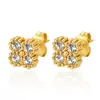 Pendientes de Acero Inoxidable con Incrustaciones de Circonita en Forma de Pétalo para Mujer, Pendientes de Flor de Cinco Hojas con Baño de Oro de 18K, Suministro Directo Transfronterizo