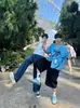 Camisa de Manga Curta Azul Estilo Férias Estampa Ilha Gola Cubana Estilo Preguiçoso Nicho Casual Verão para Homens e Mulheres