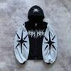 Moletom com Capuz Preto com Zíper Bordado Street Hip Hop Costura de Fotos L Estampa Mulheres y2k Casaco Harajuku Suéter Mulheres