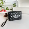 Bolso Clásico de Rombos Blanco y Negro, Bolso de Maquillaje de PU a la Moda, Venta al por Mayor Transfronteriza, Bolso Pequeño de Estilo Sofisticado