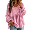 Ropa de mujer transfronteriza europea y americana Otoño/Invierno 2026: Top de terciopelo liso de cuello redondo con manga larga, corte holgado y pliegues irregulares de Amazon