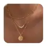 Collar de Clip de Papel Cuadrado Europeo y Americano, Cadena para Clavícula de Cobre Multicapa, Accesorio Dinámico y Sencillo para el Viaje Diario