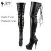 Botas de baile de tubo de acero de 15 cm con suela gruesa y elástica mate de Amazon, estilo europeo y americano, botas hasta la rodilla de Lady Gaga para mujer