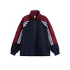 Colección de otoño nueva transfronteriza: Cárdigan de retazos de color block de moda con cuello alto, una chaqueta retro, holgada y deportiva para parejas