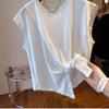 Design Sense Flying Shoulder Camiseta sem mangas feminina verão nova solta casual estilo ocidental all-match irregular torção top moderno