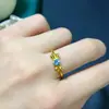 Anel de Topázio Azul Natural Estilo Laço com Design Tridimensional, Anel Feminino Vintage, Doce e Ajustável, Peça Única Dropshipping