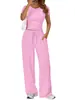 Conjunto de Duas Peças: Blusa Casual Lisa de Manga Curta + Calça Wide Leg de Cintura Alta, Versátil, Caimento Fluido, Emagrecedor, Roupa de Trabalho